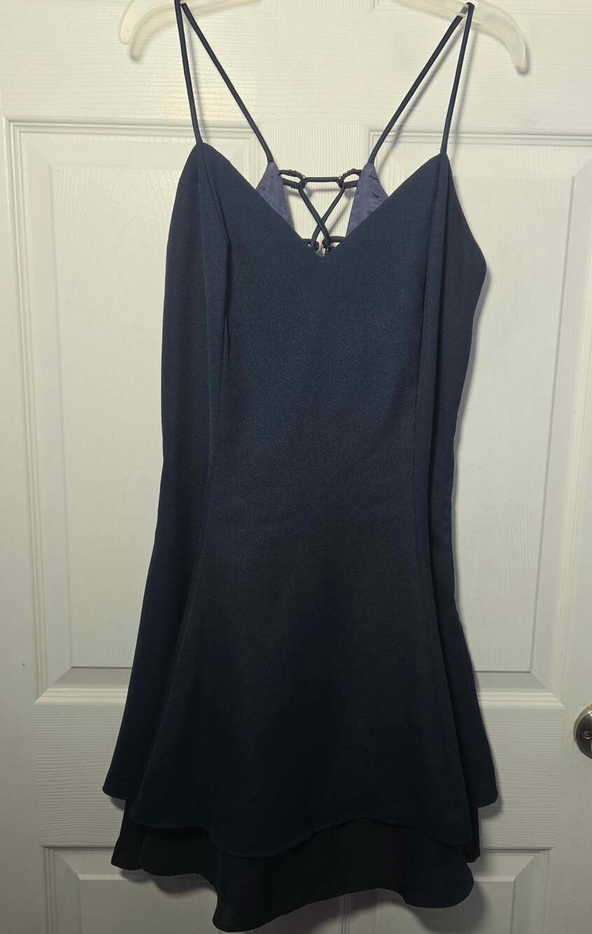 Vintage Roberta Y2K Navy Blue Lace Up Back Mini Dress 13/14 NWT USA
